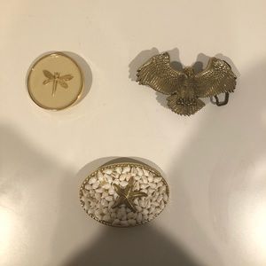 3 Belt buckles and 4 belts.